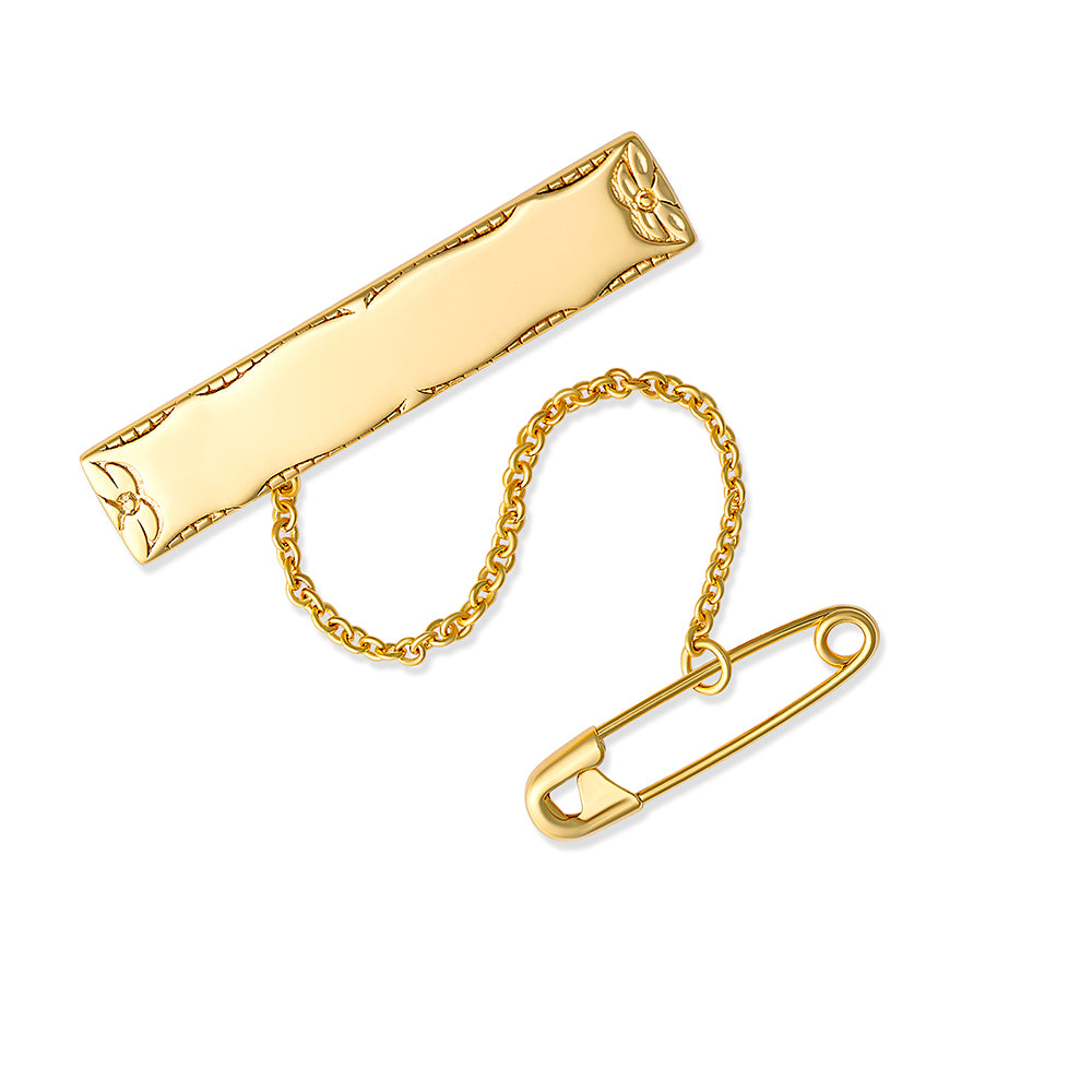 Children's Sterling Silver yellow gold plated rectangle brooch with non-precious safety chain