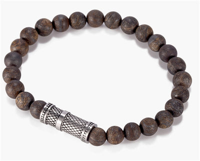 Bronzite Stone Bead /Antique Stainless Steel Bracelet